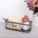 TIEYIPIN Small Metal Wire Storage Basket, Detachable Wood Base Storage Organizer Bin Basket for Kitchen Cabinets, Bathroom, Pantry, Garage, Laundry Room - Brown