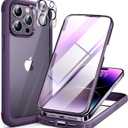 Miracase Glass Series Designed for iPhone 14 Pro Max Case 6.7 Inch, Upgrade Full-Body Bumper Case with Built-in 9H Tempered Glass Screen Protector, with Camera Lens Protector, Dark Purple