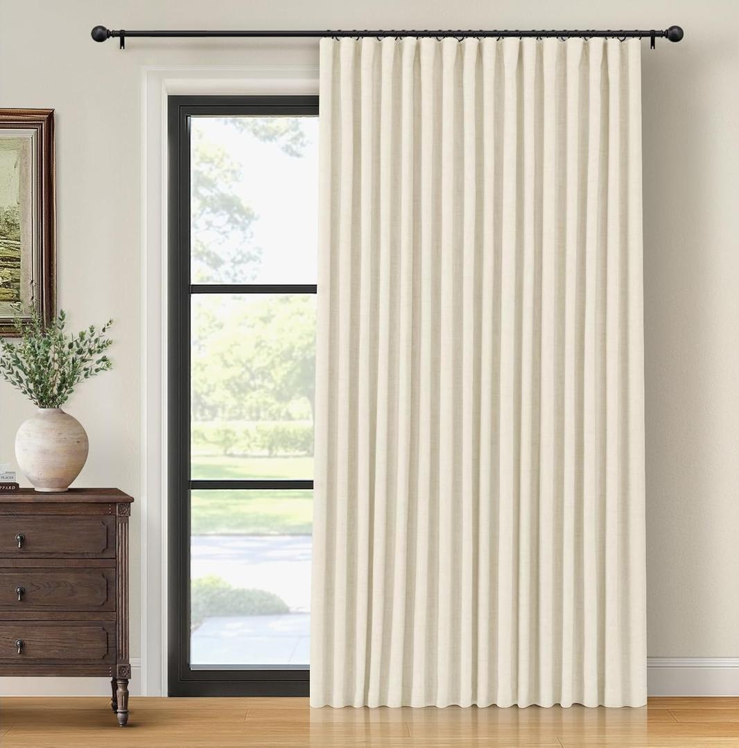 INOVADAY Thermal Sliding Door Curtains 100% Blackout Curtains for Bedroom, Sliding Glass Door Drapes Extra Wide for Patio Linen Textured Farmhouse Window Treatment, Light Cream, 1 Panel, W100xL84