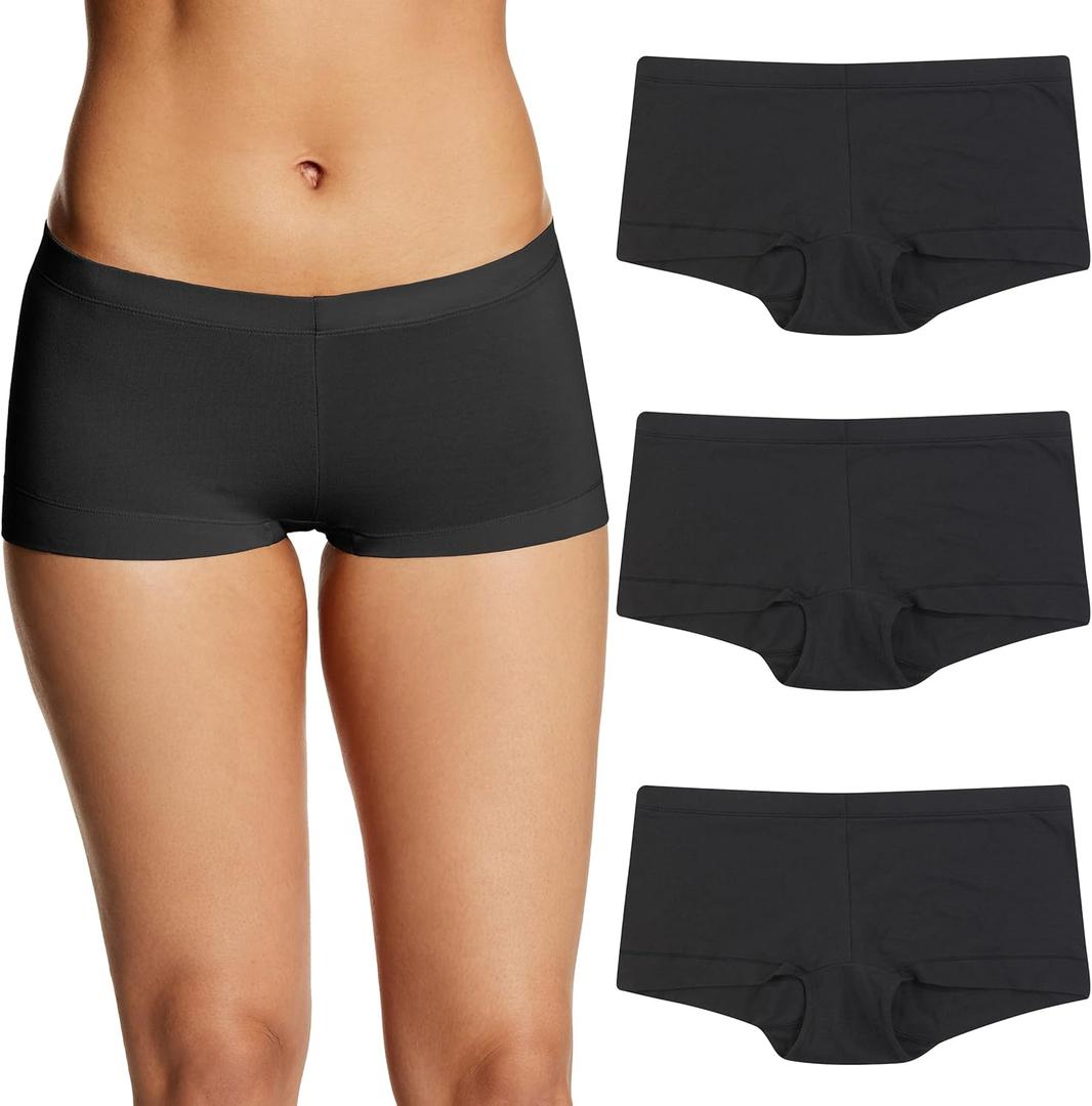 Maidenform Women's Boyshort Underwear, Stretch Cotton Boyshort Panties for Women, Assorted, 3-pack (Medium, Black/Black/Black)