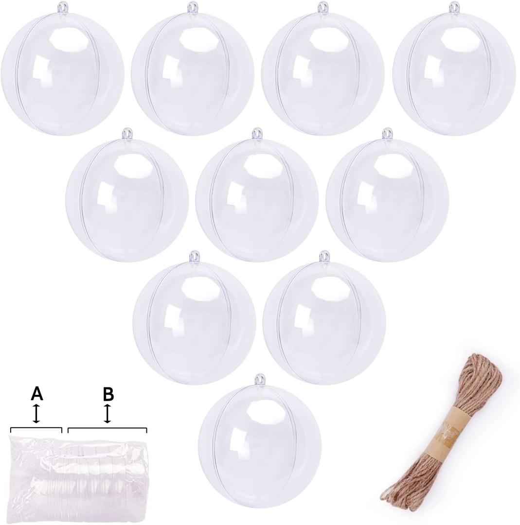 Fillable Clear Christmas Ornaments Balls, 10Pcs 3.5 inch Empty Clear Plastic Ornaments to Fill for DIY Crafts, Christmas Tree Decorations for Home Party Supplies