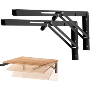 Ravinte 20 Inch Folding Shelf Brackets - Matte Black Collapsible Heavy Duty Brackets for Table Bench - Space Saving, 2 Pack