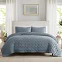 WDCOZY Dusty Blue Cloud California Cal King Size Quilt Bedding Sets with Pillow Shams, Oversized Puffy Cozy Lightweight Bedspread Coverlet, Soft Cute Bed Cover for All Season - 3 Pieces