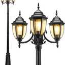 Lamp Post Outdoor Lighting, 3-Head Black Hard Wired Pole Light for Outside, E26 Base Maximum 100W (Bulb Not Included), Waterproof Street Light Fixture for Yard, Garden, Driveway (Classic)