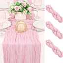 3 Pack 120 Inch Pink Cheesecloth Table Runner Boho Rustic Gauze Sheer Romantic 10 FT Long Cheese Cloth Table Runner for Bridal Baby Shower Wedding Party Birthday Holiday Home Easter Decor, PInk