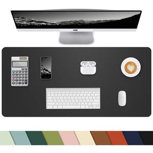 Leather Desk Pad Protector, Small Desk Mat,Office Desk mat,Computer and Laptop Mat, Non-Slip PU Leather Desk Blotter, Desktop Protector and Cover for Keyboard and Mouse(31"x12",Black)