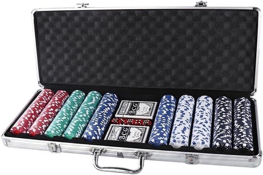 500 Poker Chips Set with Aluminum Case, PS/ABS Casino Style Game Chips with Values 10、20、50、100、500, Texas Hold'em Mahjong Baccarat Card Game Chips, Gift for Family Game Night, 22.64 X 9.25 X 3.07 Inches