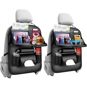 EAQ PU Leather Car Backseat Organizer 2 Pack, Kick Mats and Back Seat Protectors with Touch Screen Tablet Holder, Ideal Backseat Car Organizer for Kids, Black