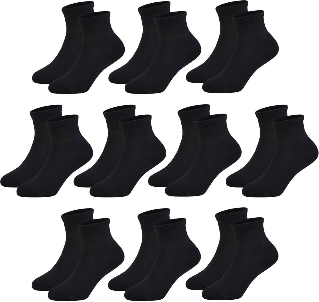 Kids Quarter Ankle Socks for Boys Girls Youth 10 Pack,Seamless Athletic Soft Cotton Socks for Sport School  (Black, L)