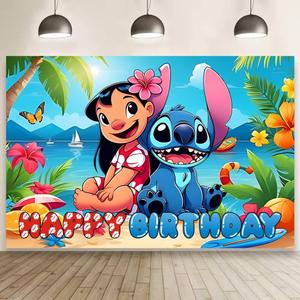 Wall Decor Backdrop for Stitch Birthday Decorations, Cute Banner for Stitch Party Supplies (5x3ft)