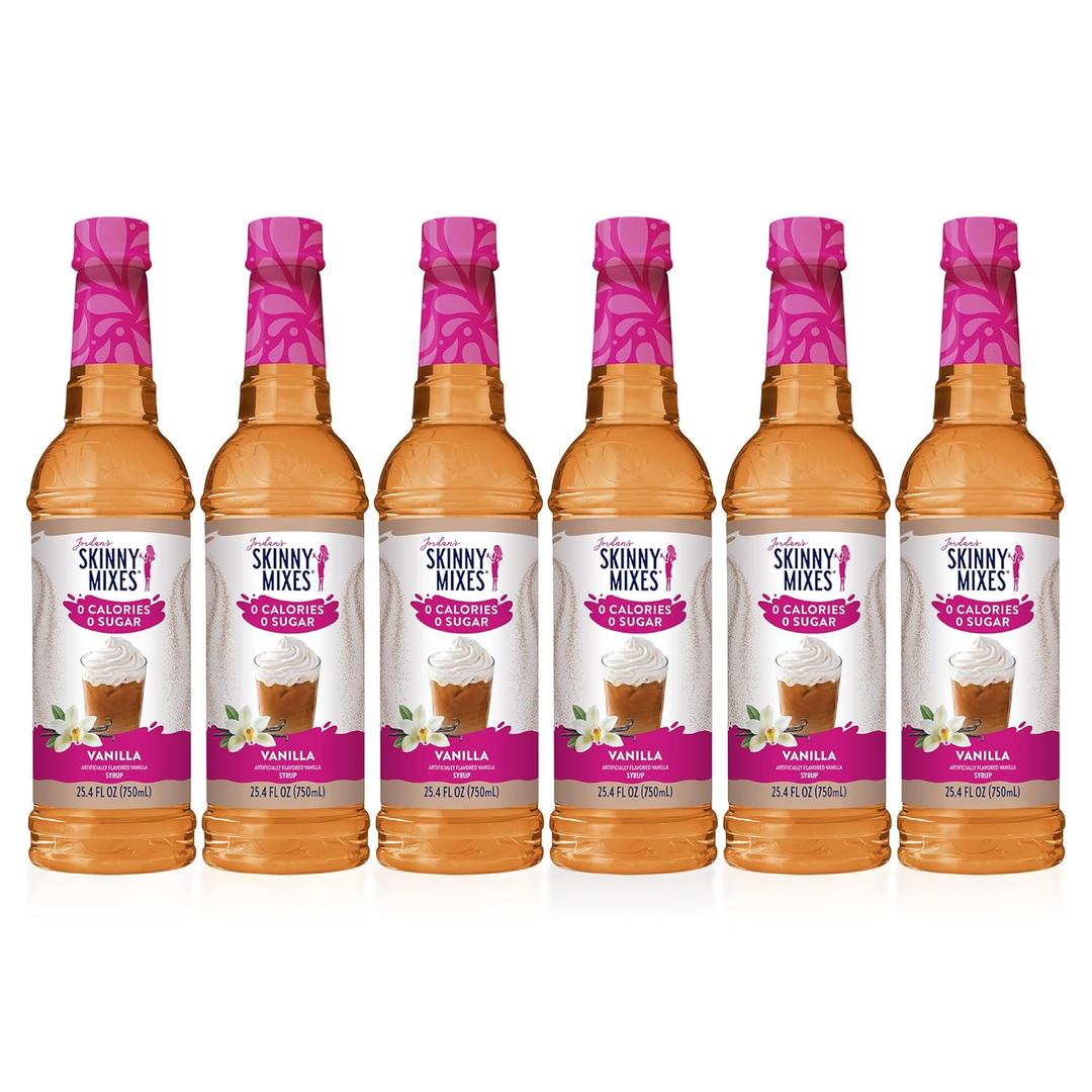 Jordan's Skinny Syrups Sugar Free Coffee Syrup, Vanilla Flavor Drink Mix, Zero Calorie Flavoring for Chai Latte, Protein Shake, Food and More, Gluten Free, Keto Friendly, 25.4 Fl Oz, (Pack of 6)(BB: March 14, 2027)