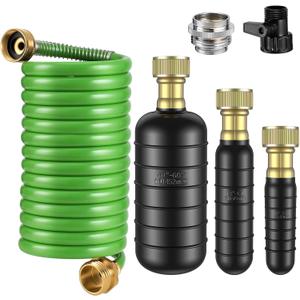 3 Pcs Drain Bladder Kit, Drain Cleaning Bladder Fits 1" to 6" Pipes, with 10 ft Retractable Hose, Shut-Off Valve & Brass Faucet Adapter Fits Most Faucets For Sinks, Showers, Pools & Drains (Green)