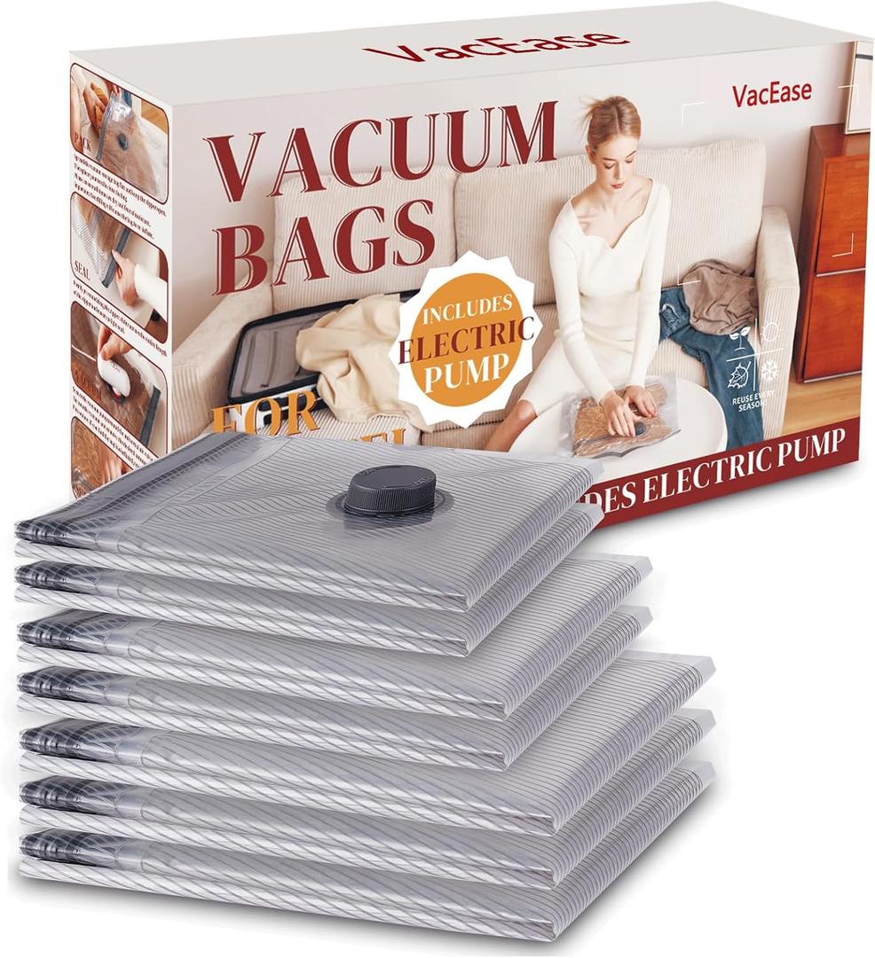 VacEase Vacuum Packing Storage Bags Compression Seal Bags for Travel Space Saver for Luggage and Suitcase