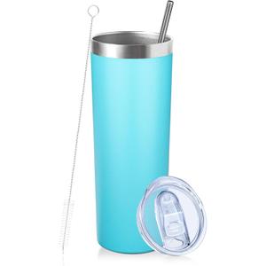 20 oz Skinny Tumbler with Lid and Straw,Stainless Steel Vacuum Insulated Tumbler Cup Double Wall Leak-proof Coffee Mug,Travel Thermal Water Tumbler for Home,Office,Outdoor (Baby blue,1)