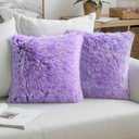 MIULEE Pack of 2 Ultra Soft Fluffy Throw Pillow Covers Decorative Plush Shaggy Double-Sided Faux Fur Winter Pillow Cases Cushions Covers for Cute Sofa Bedroom Ca 18x18 Inch Purple Ombre