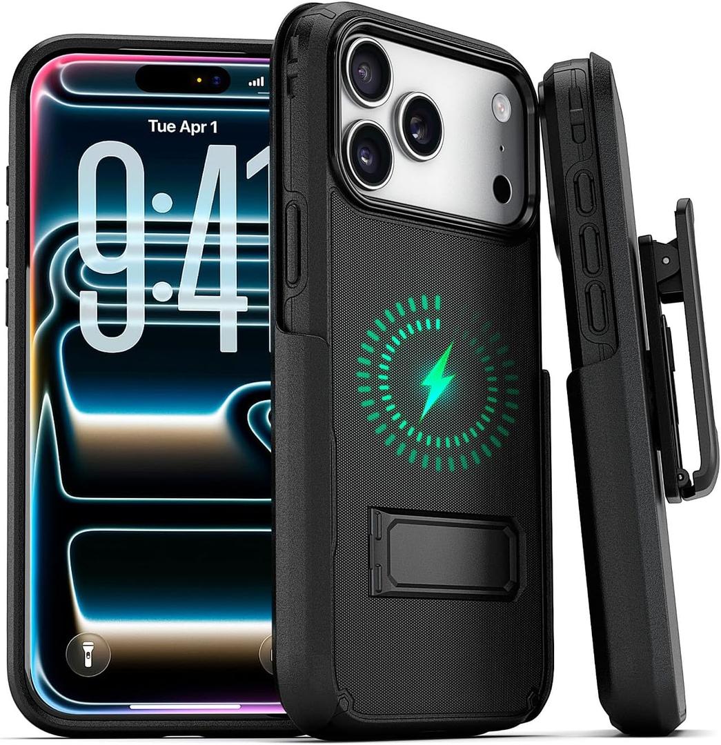 MOTIVE for iPhone 17 Pro Max Case with Belt Clip, Rugged Dual-Layer, Shockproof 17 iPhone Pro Max Holster case Belt Clip, Slim Wireless Charging Compatible, Durable Kickstand, 6.9 | Ranger v2 Series (Black)