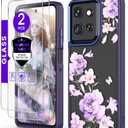 DagoRoo for Motorola Moto G Power 5G 2025 Case+Tempered Glass Screen Protector, Military Grade Protective Slim Soft TPU+Hard PC,Girls Women Crystal Clear Flower Pattern Case Cover (Deep Purple)