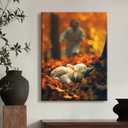 OTOSTAR Jesus and Lamb Canvas Wall Art Jesus Runs for the Lost Sheep In Autumn Forest Picture Wall Art Canvas Print Christian for Living Room Bedroom Church Home Decor - 12 x 16 Inch