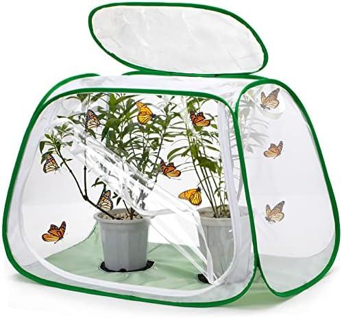 XingYunEr Outdoor Pop-up Large Insect and Butterfly Net Habitat with Rainproof top Cover Increase Survival Rate, Windproof Trapezoidal Design，Collapsible Caterpillar Growing Mesh Cage Terrarium