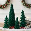 Thyle 4 Pcs Christmas Velvet Trees Set Christmas Resin Cone Tree Figurines Decorations Winter Table Centerpieces Rustic Flocked Home Mantel Tabletop Minimalist Decor for Xmas Holiday Ornaments (Green)
