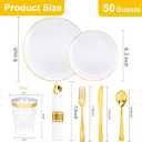 KIRE 350 PCS White and Gold Plates Disposable - Elegant Dinnerware Set of 50 Guest, White Plastic Plates With Gold Rim, Pre Rolled Napkins with Silverware & Cups for Party/Wedding/Mother's Day