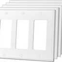5 Pack Decorator Light Switch or Receptacle Outlet Wall Plate, Gloss Finish, Size 3-Gang 4.50" x 6.38", Polycarbonate Thermoplastic, White
