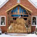 Nativity Scene Backdrop Christmas Door Cover, 8x9ft Large Nativity Stable Banner, Farm Barn Backdrop, Christmas Garage Door Murals, Outdoor Holiday Winter Party Decor, Set of 4 Panels with Glue & Rope