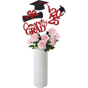 4 x Gexolenu 16 PCS Red and Black Double-Sided 2025 Graduation Centerpieces for Tables, 2025 Table Toppers Party Centerpiece Sticks Party Supplies, Graduation Party Decorations Class of 2025, Set of 4