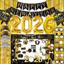 Happy New Years Decorations 2026, New Year Eve Party Supplies Kit Included Foil Curtains Banner Photo Frame Headband Glasses NYE New Year Party Glasses Foil Ballons Party Favor Decor