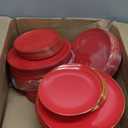 PULOTE 100PCS Red Plastic Plates Disposable Heavy Duty - Include 50 Dinner / 50 Dessert Plates for Party & Christmas