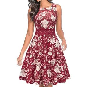 OWIN Women's Vintage Floral Lace Flared A-Line Swing Casual Party Cocktail Dresses Sleeveless Size 2XL