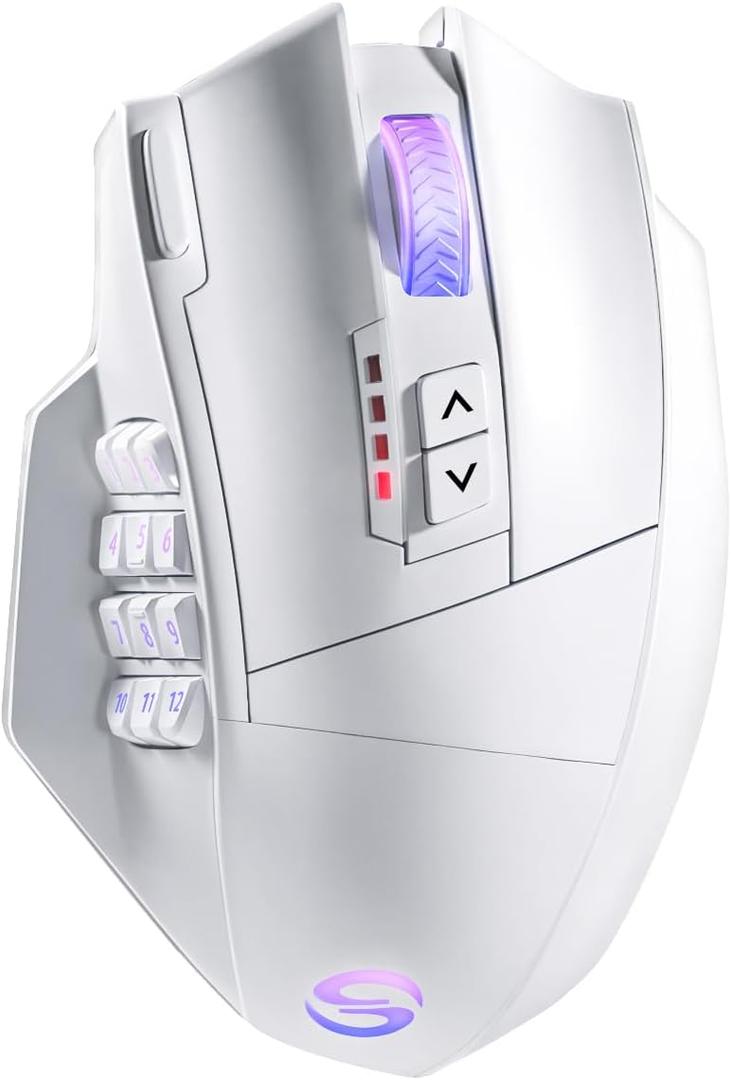 UtechSmart Venus Pro Wireless MMO Gaming Mouse, 16,000 DPI Optical Sensor, 2.4 GHz Transmission Technology, Ergonomic Design, 16M Chroma RGB Lighting, 16 Programmable Buttons, Up to 70H (White)