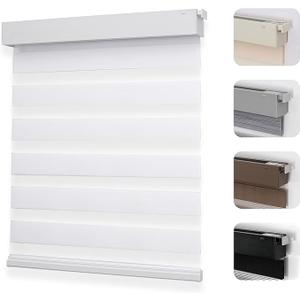 Joydeco No Drill Zebra Blinds for Windows, Cordless Day & Night Dual Sheer Roller Shades, Easy Installation, Free-Stop Lift System, Light Filtering Privacy Blinds for Home(White,23" W x 75" H)