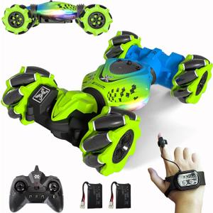 Gesture RC Car Green, 1:24 4WD Transform Off-Road Stunt Car with Gesture & Remote Control, 360 Flips Drift Vehicle with LED Lights Music, All Terrain Toy Cars Gifts for Boys Girls Age 6-12