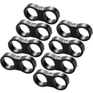 X AUTOHAUX 8 Pcs Car AN12 Hose Separator Clamp Fitting Adapter for 3/4 Fuel Hose Oil Line Brake Line Aluminum Alloy Bracket Fuel Line Mounting Divider Black