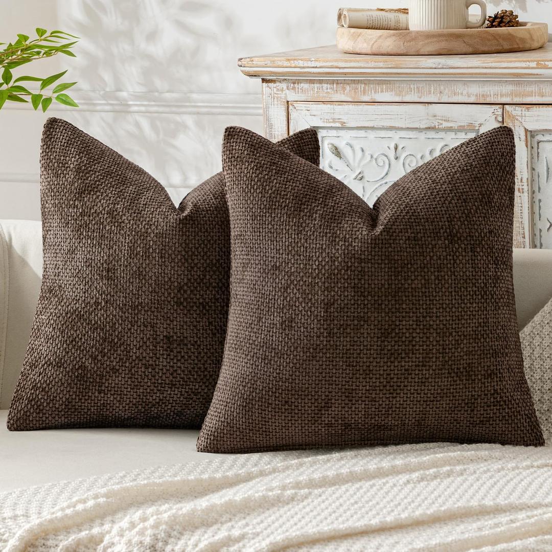 MIULEE Pack of 2 Couch Throw Pillow Covers 20x20 Inch Neutral Dark Brown Boho Accent Decorative Pillow Covers Soft Chenille Farmhouse Cushion Covers for Home Decor Bed Sofa Living Room
