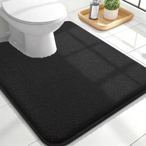 OLANLY Toilet Rugs U-Shaped 24x20, Extra Soft Absorbent Thick Memory Foam Contour Bathroom Rugs, Dry Quickly, Machine Washable, Non-Slip Toilet Bath Mat, Home Decor Accessories, Black