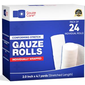 Gauze Rolls 2 inch Pack of 24  Premium Quality Lint and Latex-Free Rolled Gauze 2 inches x 4.1 Yards - Conforming Stretch Bandages Designed for Effective Wound Care & Comfort