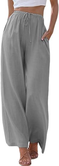 Sampeef Wide Leg Linen Pants for Women High Waist S