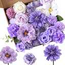 Artificial Purple Flowers Combo Bouquets Mix Silk Flowers Dahlia Roses for DIY Bridal Wedding Bouquets, Baby Shower Decorations Fake Floral Arrangements Table Centerpieces Home Decor