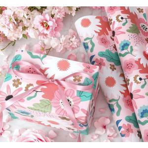 LaRibbons Pink Floral Wrapping Paper Jumbo Roll, 30 Inch X 33 Feet (82.5 sq. ft) Spring Gift Wrap Stone Paper for Wedding, Mother’s Day, Bridal Shower & Birthday,Pack Of 2