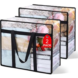 2Pack Clear Blanket Storage Bags, Vinyl Comforter Clothes Storage Closet Organizers and Storage Containers Moving Bags with Reinforced Handle for Bedding, Clothing, Comforters, Pillows, Toys,40L