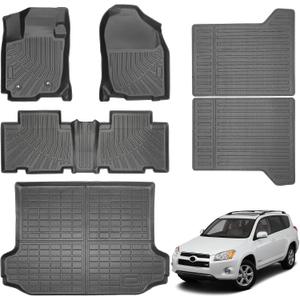 TPE All-Weather Floor Mats Set Compatible with Toyota RAV4 2006-2012 5 Seats - 1st & 2nd Row Floor Liners + Cargo Liner Trunk Mat + Backrest Protector, Waterproof, Anti-Slip Interior Accessories