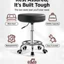 Adjustable Rolling Stool with Wheels 500lb Heavy Duty Round Rolling Stool with Footrest, Patent Leather Drafting Stool Chair with Wheels Work Spa Salon SeatBlack