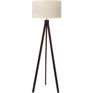 LEPOWER Wood Tripod Floor Lamp, Mid Century Standing Lamp, Modern Design Studying Light for Living Room, Bedroom, Study Room and Office, Flaxen Lamp Shade with E26 Base Walnut