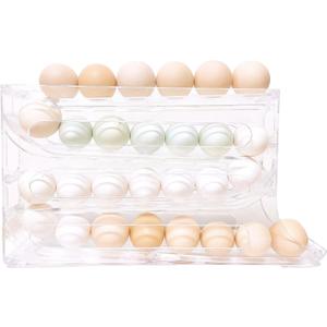 4 Tiers Egg Holder for Fridge Space-Saving Egg Dispenser Holder for Refrigerator Auto Rolling Egg Organizer Egg Rack (Clear)