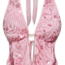 Spring/Summer Carnival Party Luxury FlowerpinkHeavily Embroidered Sequin Trim Backless Draped Neck Beach Vacation Sexy Women's Tank Top Medium