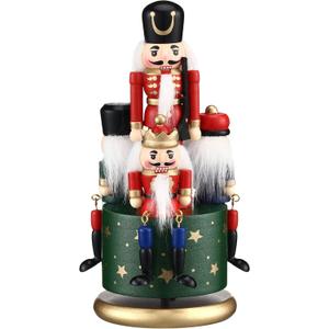 Jetec Nutcracker Music Box Wooden Nutcracker Soldier Toy Handmade Nutcracker Figures Christmas Nutcrackers Soldiers Wind up Musical Box Clockwork Christmas Music Box for Gift Home Decor (Fresh Style)