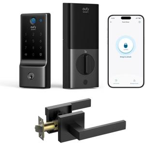 eufy Security Smart Lock Front Door Lever Set, Fingerprint Keypad Door Lock with Handle, Built-in Wi-Fi, App Control, Keyless Entry Deadbolt, 8 Months Battery, IP53 Waterproof, BHMA Certified