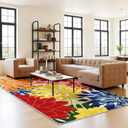 ZonLi Outdoor Rug 9x12Ft Waterproof Multicolored Indoor Area Rug Washable Outdoor Patio Rugs Tropical Floral Non Slip Outdoor Carpet for Living Room, Pool,Backyard,Deck,Camping.